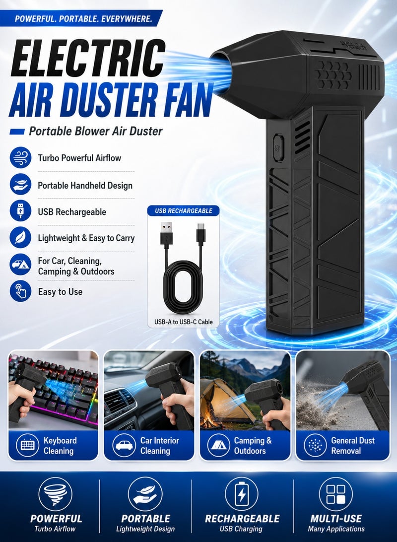 Electric Air Duster Fan - Portable Blower Air Duster - Turbo Powerful Handheld Super Jet Fan Blower for Car, Cleaning, Camping, Outdoors