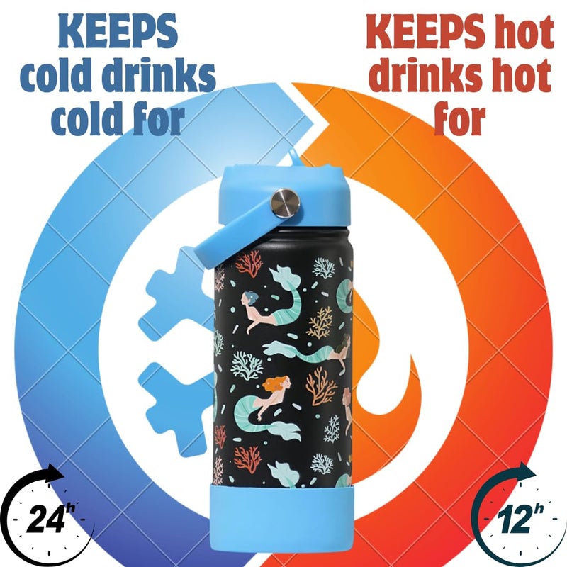 TOM  BELL Insulated Water Bottle for Kids 500ml,Double Wall Water Bottle for School, Sipper Bottle,Hot and Cold, Premium 304 Stainless Steel (Mermaid, 500ml) - Image 2