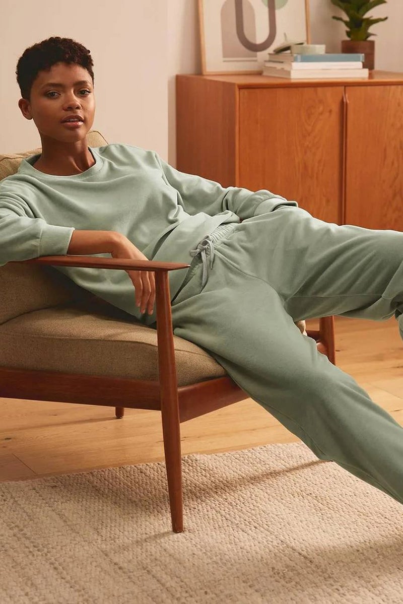 Tchibo Women Drawstring Fleece Pajama, Light Olive - Image 1