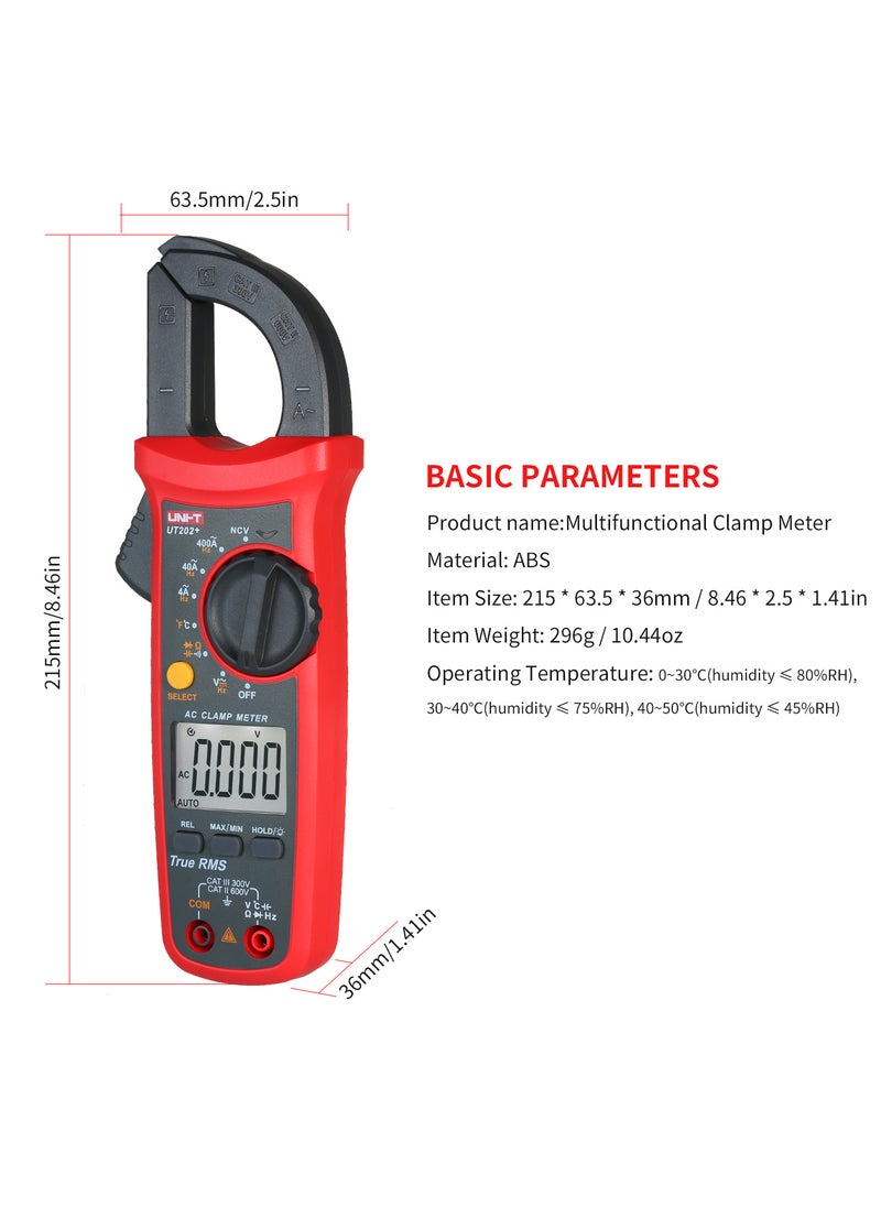 UNI-T - UNI-T UT202+ 4000 Counts Digital Clamp Meter True RMS Multimeter Clamp Ammeter Voltage Meter NCV Test Universal Meter Tester AC Current Clamp Tester - Image 1