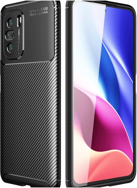 Silicone Case cover shock-resistant Design 1 camera protection compatible with poco f3 (Black)