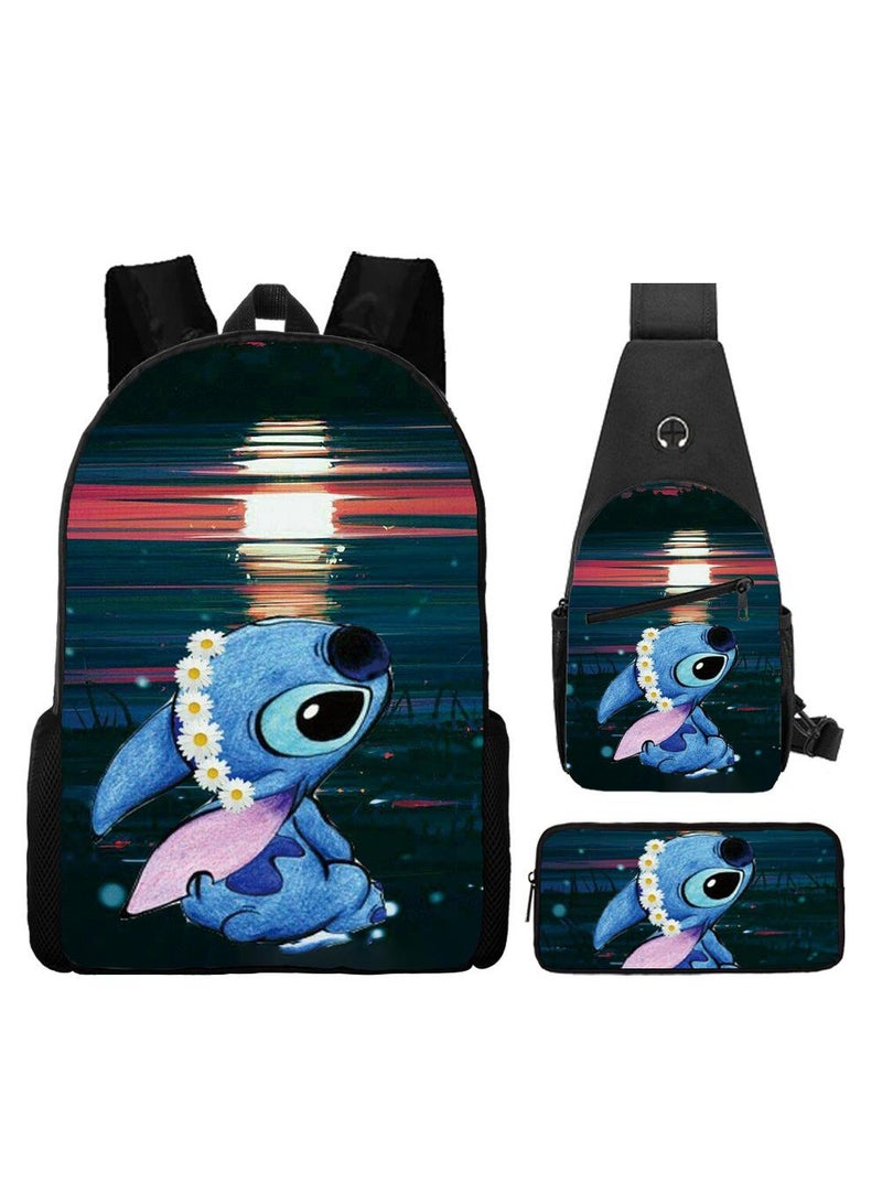 general 3-Piece Cartoon Stitch 3D Print Backpack Set - Image 1