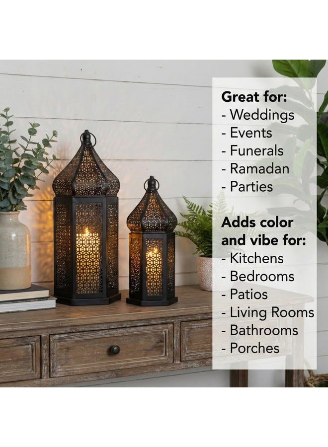 Vela Lanterns Temple Tower Large Moroccan Lantern Lamp Decorative Candle Holders for Ramadan, Patio, Home Decor, Weddings, Black, Set of 2 Lanterns - Image 2