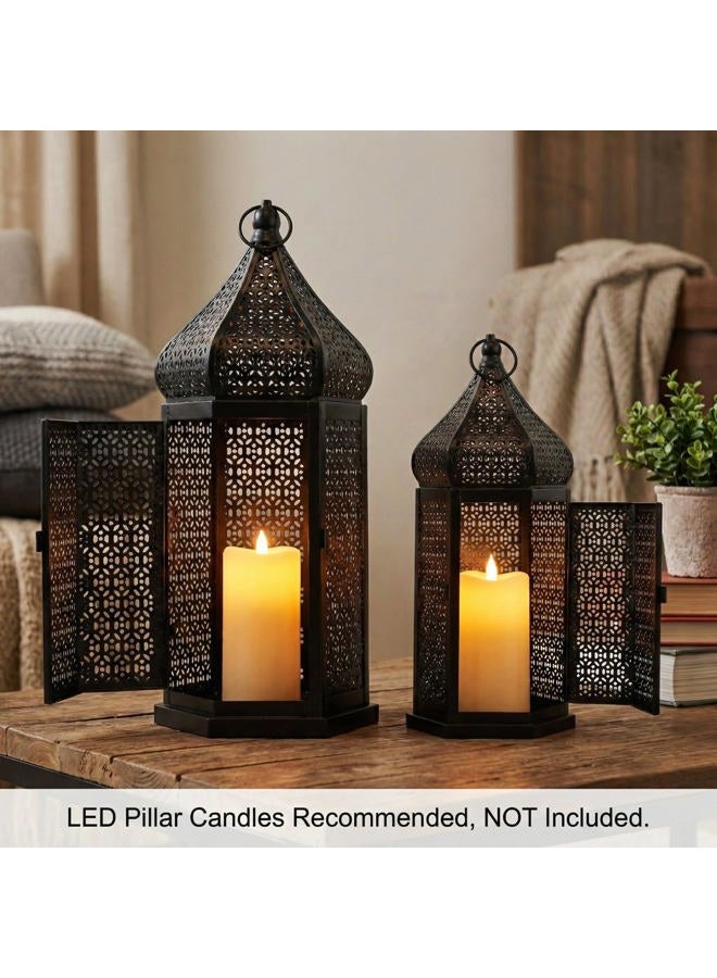 Vela Lanterns Temple Tower Large Moroccan Lantern Lamp Decorative Candle Holders for Ramadan, Patio, Home Decor, Weddings, Black, Set of 2 Lanterns - Image 3