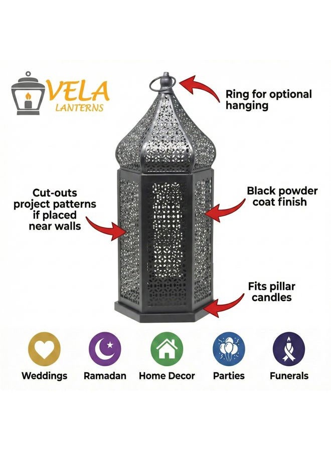 Vela Lanterns Temple Tower Large Moroccan Lantern Lamp Decorative Candle Holders for Ramadan, Patio, Home Decor, Weddings, Black, Set of 2 Lanterns - Image 5