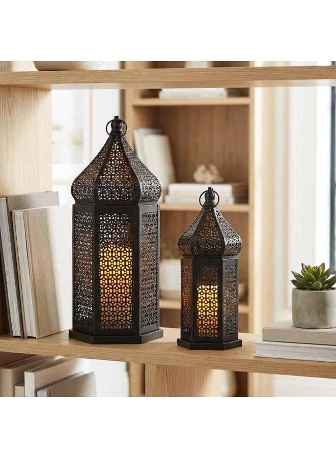 Vela Lanterns Temple Tower Large Moroccan Lantern Lamp Decorative Candle Holders for Ramadan, Patio, Home Decor, Weddings, Black, Set of 2 Lanterns - Image 4