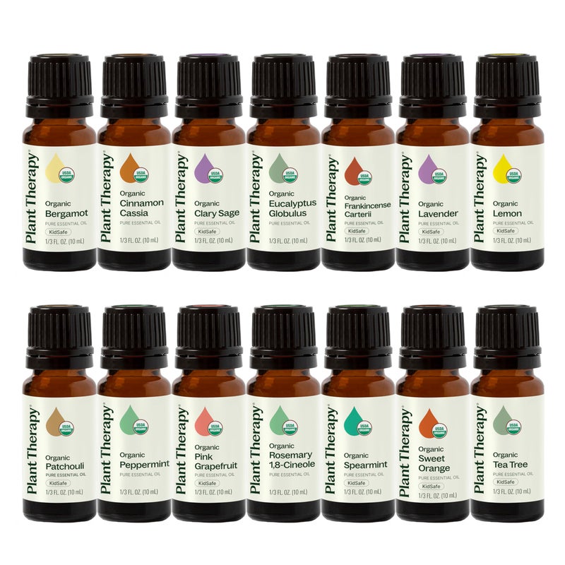 Plant Therapy Top 14 Organic Essential Oil Singles Set 100% Pure Essential Oils, Undiluted, Natural Aromatherapy for Diffusion and Body Care 10 mL (1/3 oz) Each - Image 1