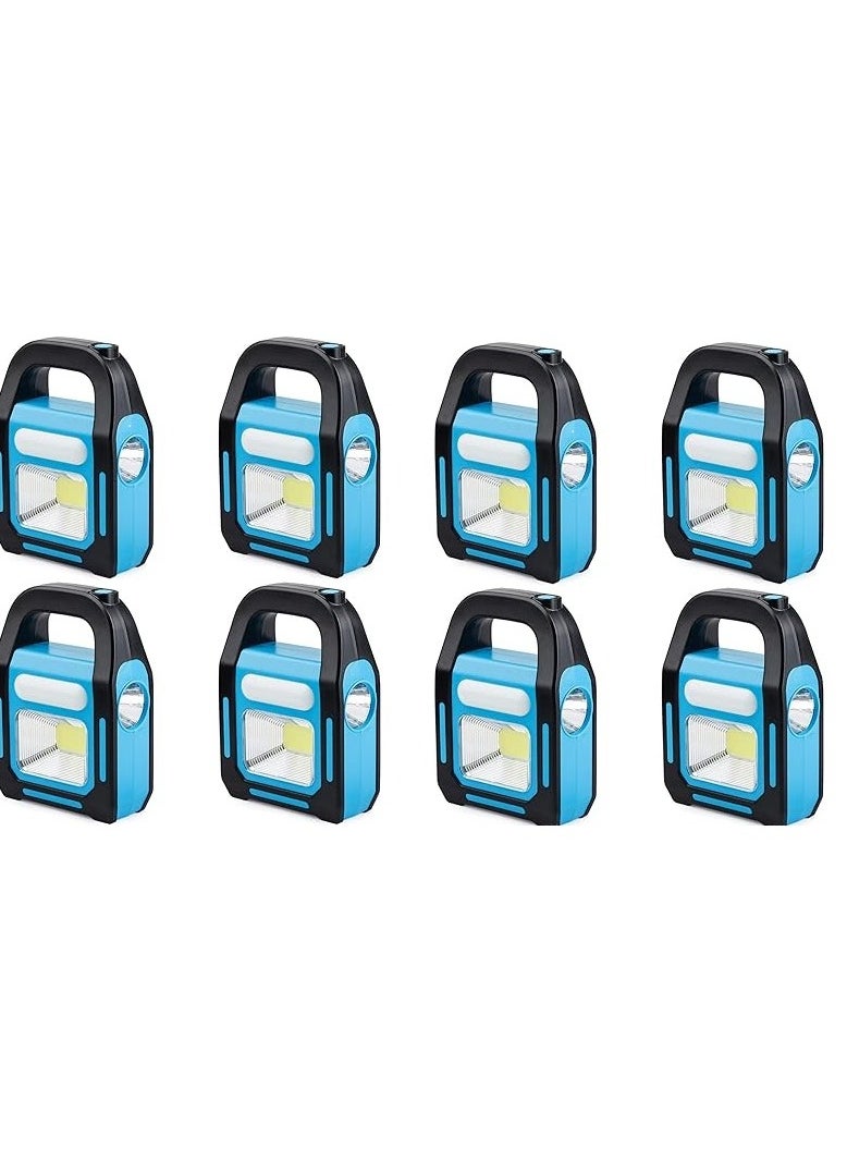 8 Pack 3 in 1 USB Rechargeable COB LED Solar Light for Camping, Device Charging, Waterproof Emergency LED Light