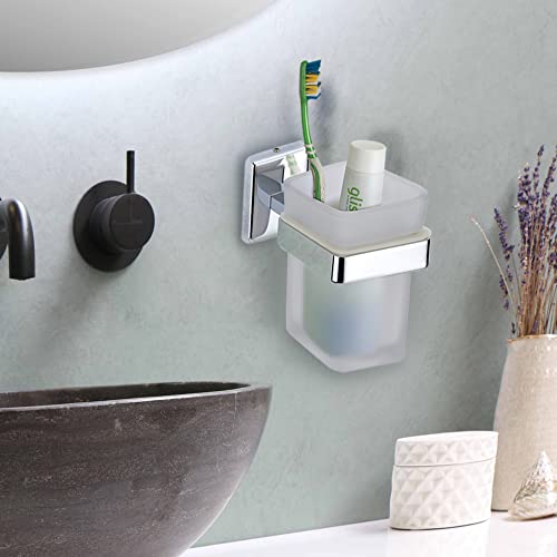 KANJAL Tumbler Holder Stand Bathroom Glass Toothbrush Holders Tumbler Stand Toothpaste Tumbler Holders for Bathroom Accessories Toothbrush Stand LX27N(304 Stainless Steel,Frosted Glass) - Image 5