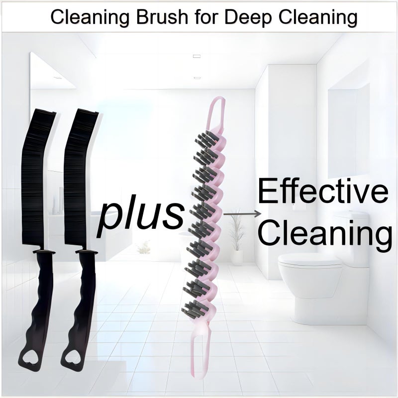 POPGIO Crevice Cleaning Brush Hard Bristle Grout Brush Scrub Brush Toilet Brush Cleaning Tools Cleaning Supplies for Household Use Bathroom Kitchen 3 Pcs (Black&Pink) - Image 2