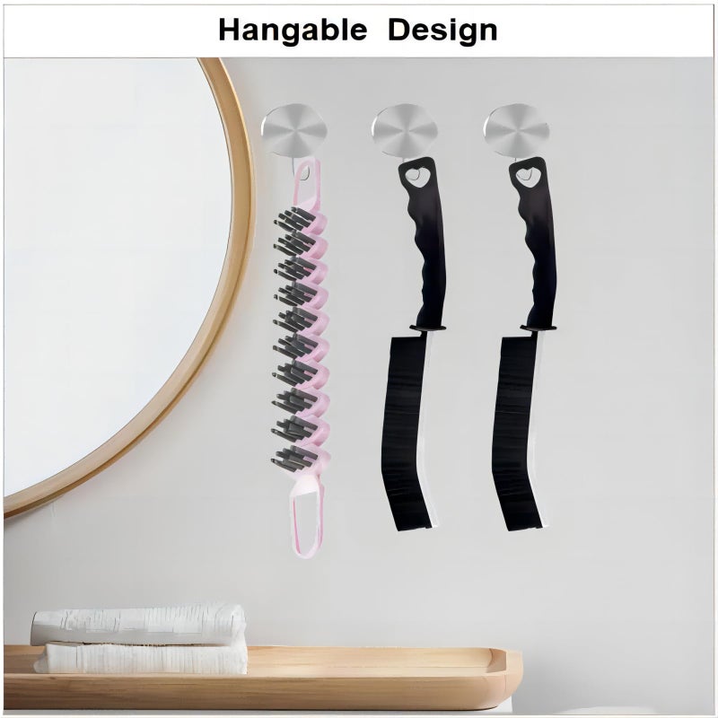 POPGIO Crevice Cleaning Brush Hard Bristle Grout Brush Scrub Brush Toilet Brush Cleaning Tools Cleaning Supplies for Household Use Bathroom Kitchen 3 Pcs (Black&Pink) - Image 5