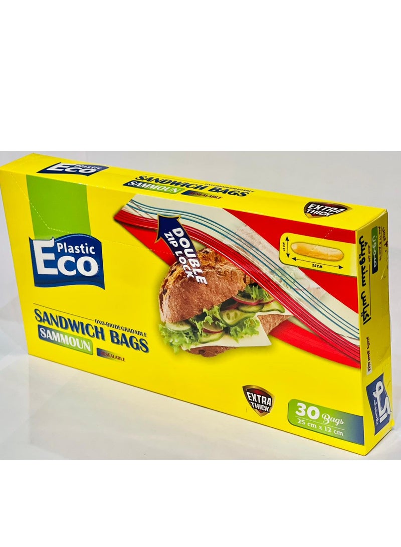 ECO Plastic 2 PACK OF Zipper Sandwich Bags 30 Bags  Size 25x12cm Double Zip Lock  Extra Thick  - Image 3