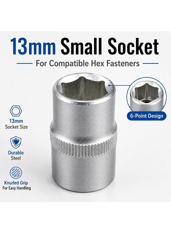 13mm Small 6 Point Metric Socket, 1/2 Inch Square Drive Chrome Vanadium Steel Socket Wrench for Ratchet, Breaker Bar, Automotive Repair and Workshop Use - Image 2