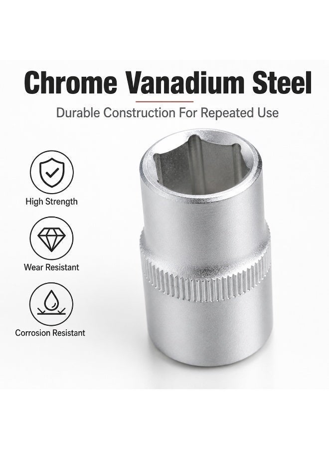 13mm Small 6 Point Metric Socket, 1/2 Inch Square Drive Chrome Vanadium Steel Socket Wrench for Ratchet, Breaker Bar, Automotive Repair and Workshop Use - Image 3