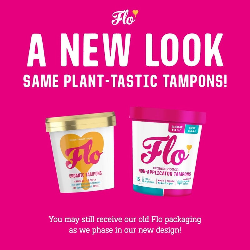 FLO عبوة مجموعة فلو من السدادات القطنية العضوية غير القابلة للتطبيق ماصّة ناعمة 8 عادية 8 سوبر 16 قطعة - Image 2