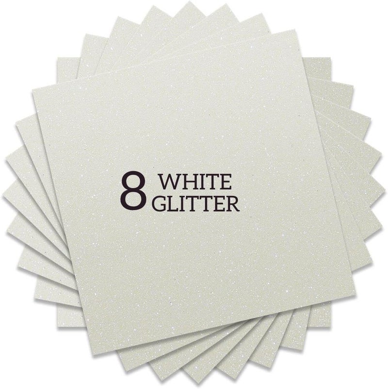 Rainbow White Glitter HTV Heat Transfer Vinyl Bundle 8 Sheets-12 x12 Iron on for DIY Shirts Gifts