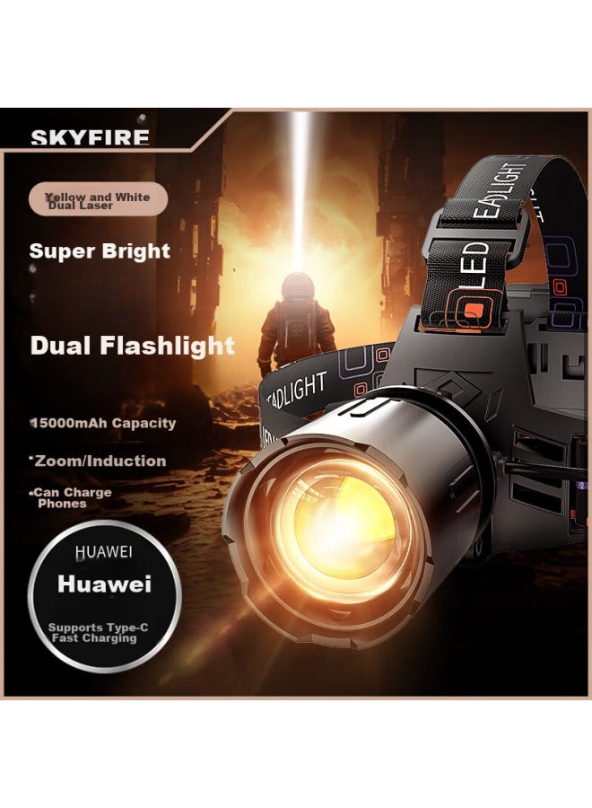 Skyfire Headlamp, High-intensity Rechargeable Ultra-bright Head-mounted Flashlight, Specially Designed For Fishing, Motion Sensor, Long Battery Life - Image 1