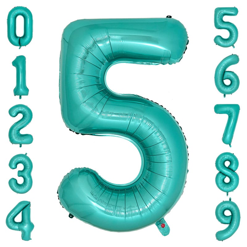 cocodino Teal Number 5 Balloons 40 Inch Large Turquoise Blue Foil Balloons for Womens Teal Birthday Decorations Little Mermaid 5th Birthday Party Aqua Number Balloon 5 - Image 1