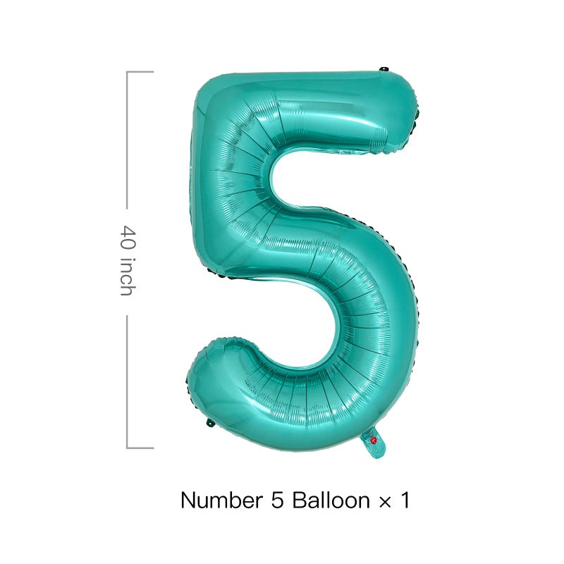 cocodino Teal Number 5 Balloons 40 Inch Large Turquoise Blue Foil Balloons for Womens Teal Birthday Decorations Little Mermaid 5th Birthday Party Aqua Number Balloon 5 - Image 2