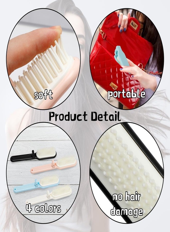Dephnes 4 Pieces Folding Hair Brush Travel Foldable Hair Brush Portable Hair Combs Pocket Size Mini Hair Brush for Women Men Family Travel School Gym Bag Purse - Image 3