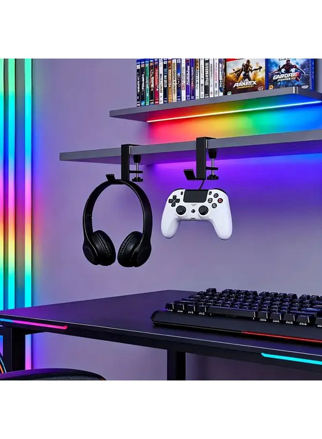 Black Adjustable Desktop Hook Headphone Stand with Arm for Bags and Wallets - Image 2