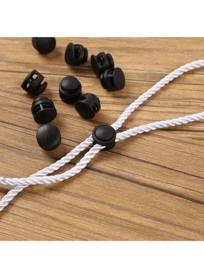 inhzoy 50 Spring Cord Locks Double Holes Cord Ends Sliding Fastener Toggle Stopper for Hoodies Drawstrings,Back Cords,Sportswear Black One Size - Image 4
