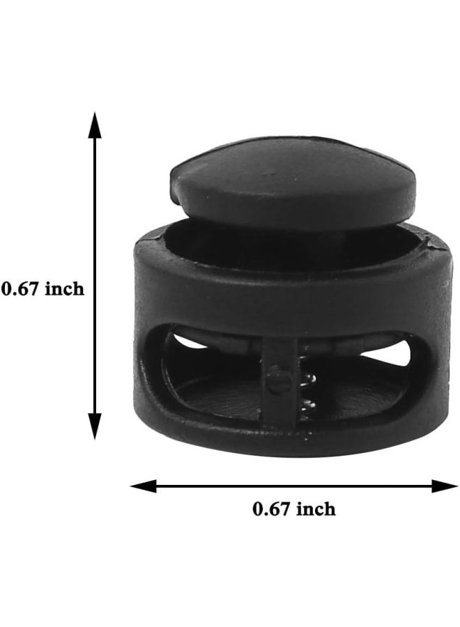 inhzoy 50 Spring Cord Locks Double Holes Cord Ends Sliding Fastener Toggle Stopper for Hoodies Drawstrings,Back Cords,Sportswear Black One Size - Image 2