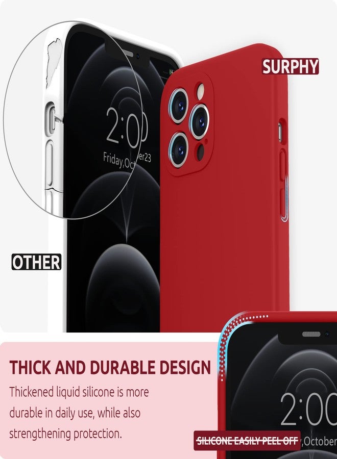 جراب SURPHY مصمم خصيصًا لهاتف iPhone 12 Pro Max مع حماية للكاميرا، جراب هاتف من السيليكون السائل مع بطانة من الألياف الدقيقة، أحمر - Image 3