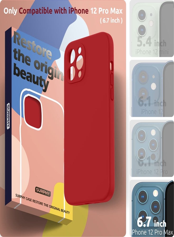 جراب SURPHY مصمم خصيصًا لهاتف iPhone 12 Pro Max مع حماية للكاميرا، جراب هاتف من السيليكون السائل مع بطانة من الألياف الدقيقة، أحمر - Image 2