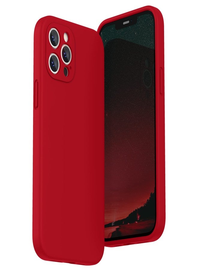 جراب SURPHY مصمم خصيصًا لهاتف iPhone 12 Pro Max مع حماية للكاميرا، جراب هاتف من السيليكون السائل مع بطانة من الألياف الدقيقة، أحمر - Image 1