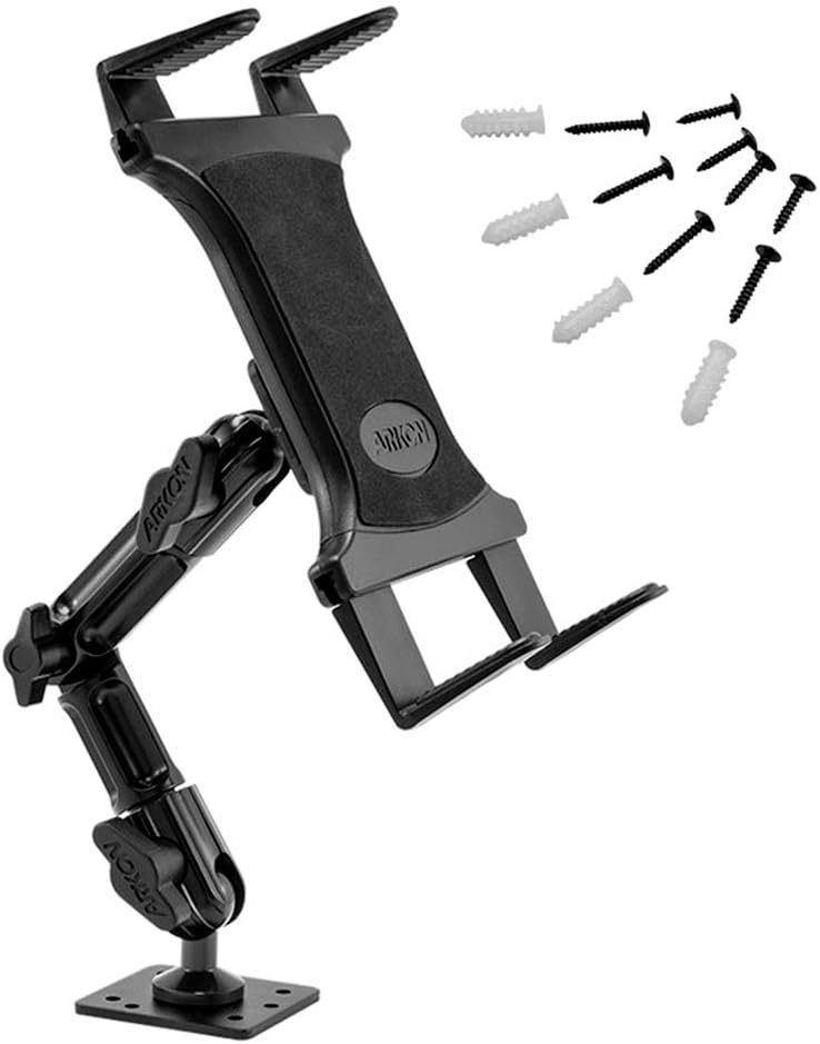 Arkon Heavy-Duty Tablet Holder - Adjustable Arm with Drill Base Mount for Cars, Dashboards, Walls, Desks, Trucks, Vehicles, Tabletops - Professional Flexible Stand for Apple iPad & Android Tablets - Image 1