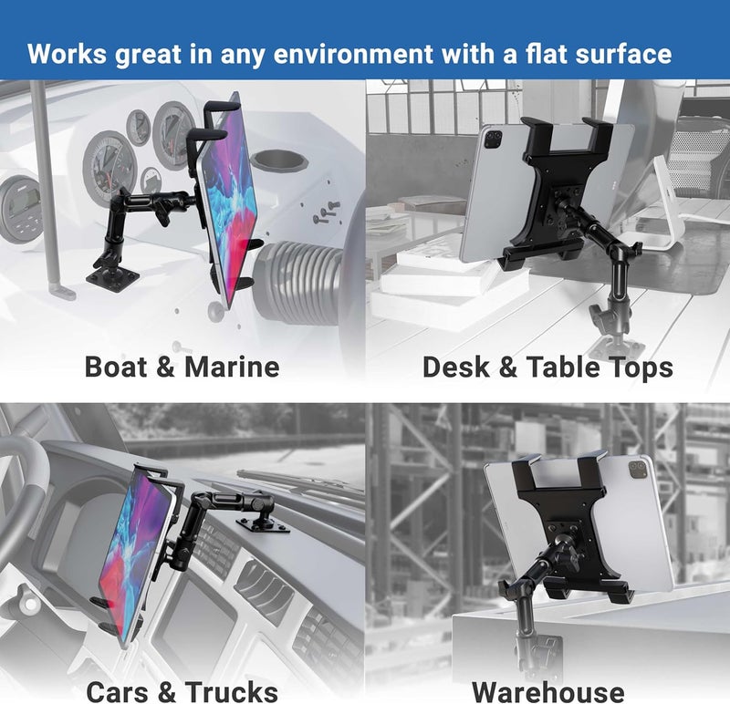 Arkon Heavy-Duty Tablet Holder - Adjustable Arm with Drill Base Mount for Cars, Dashboards, Walls, Desks, Trucks, Vehicles, Tabletops - Professional Flexible Stand for Apple iPad & Android Tablets - Image 4