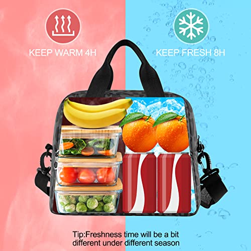 Oarencol Black Leopard Insulated Lunch Bag Animal Skin Print Reusable Cooler Lunch Tote Box with Shoulder Strap for Work Picnic School Beach - Image 4