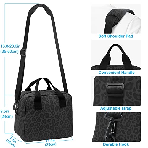 Oarencol Black Leopard Insulated Lunch Bag Animal Skin Print Reusable Cooler Lunch Tote Box with Shoulder Strap for Work Picnic School Beach - Image 3