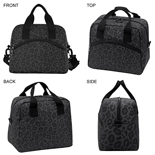 Oarencol Black Leopard Insulated Lunch Bag Animal Skin Print Reusable Cooler Lunch Tote Box with Shoulder Strap for Work Picnic School Beach - Image 2