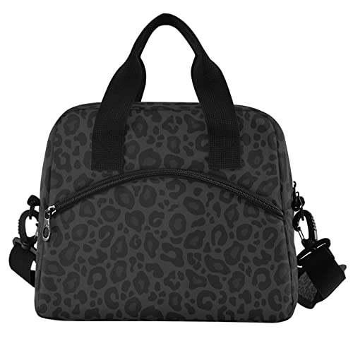 Oarencol Black Leopard Insulated Lunch Bag Animal Skin Print Reusable Cooler Lunch Tote Box with Shoulder Strap for Work Picnic School Beach - Image 1