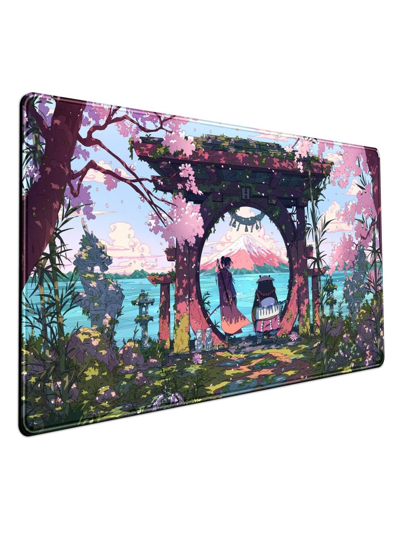 Pink Japan Desk Pad Anime Gaming Green Mouse Pad Large Mouse Pad For Desk Computer Pc Laptop Office Decor For Women, Anime Mouse Keyboard Pad Stitched Edges Non-Slip Rubber Mat Desk Pad (70x30cm) - Image 1