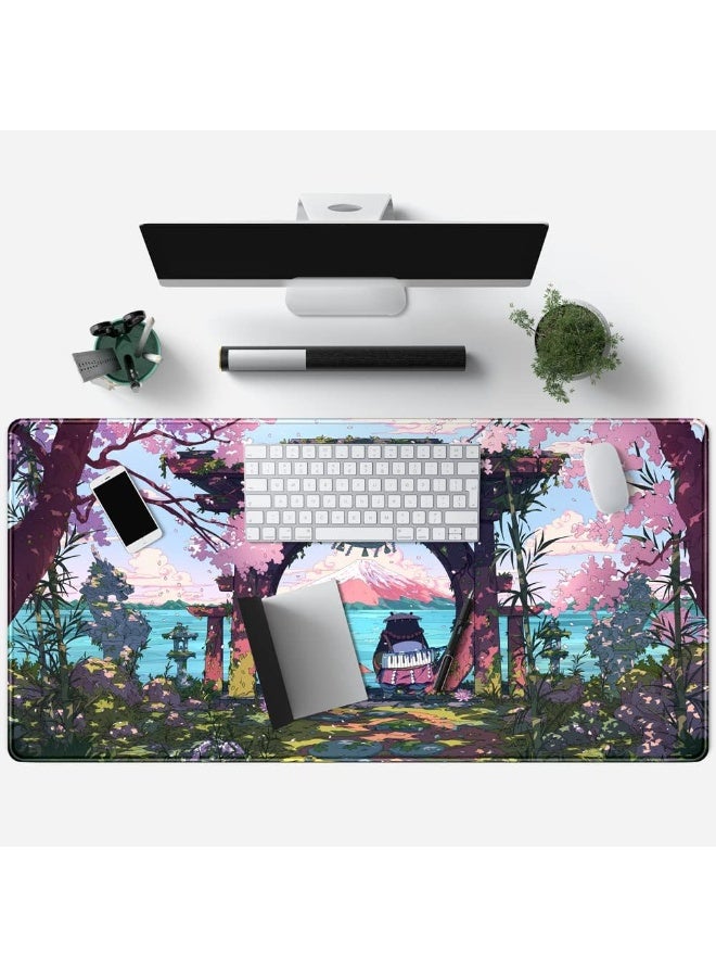 Pink Japan Desk Pad Anime Gaming Green Mouse Pad Large Mouse Pad For Desk Computer Pc Laptop Office Decor For Women, Anime Mouse Keyboard Pad Stitched Edges Non-Slip Rubber Mat Desk Pad (70x30cm) - Image 5