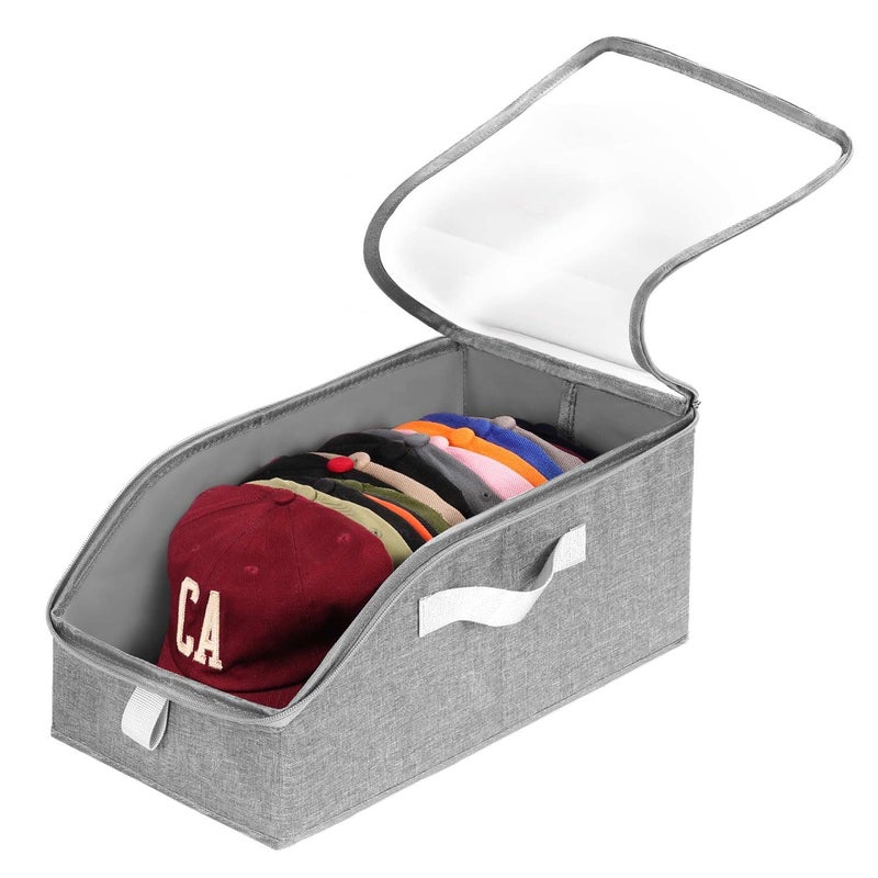 Livelab Hat Organizer for Baseball Caps, Hat Storage Holder Container for Closet Hold Up to 12 Caps with Clear Window, Hat Boxes for Home Storage | 1Pcs Grey - Image 1