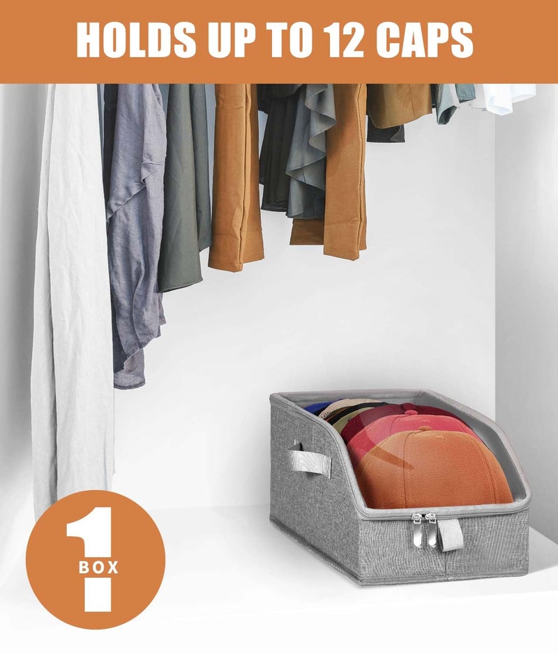 Livelab Hat Organizer for Baseball Caps, Hat Storage Holder Container for Closet Hold Up to 12 Caps with Clear Window, Hat Boxes for Home Storage | 1Pcs Grey - Image 2