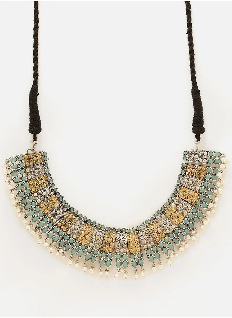 برياسي Plated Mint Oxidized Pearl Ethnic Necklace  Earrings