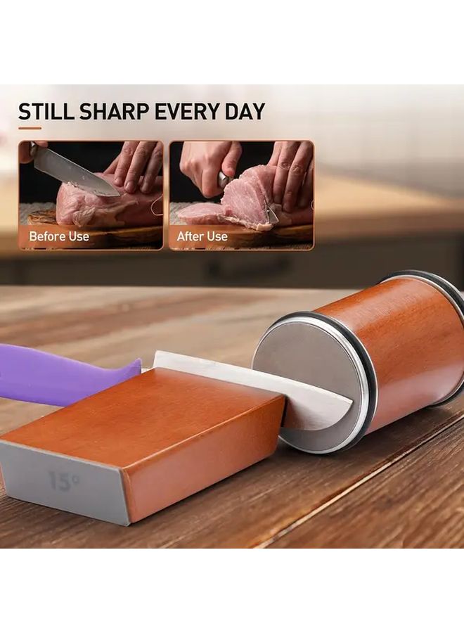 Rolling Knife Sharpener Tool Wooden Grain Chestnut Kitchen Knife Sharpening Stone Set Diamond and Ceramic Stone for Steel Any Hardness Dual Grinding Angles 15 Degree 20 Degree - Image 4
