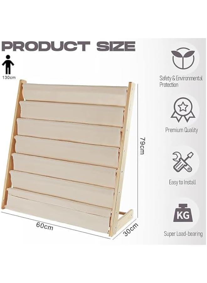 تراسل رف كتب من الخشب الطبيعي مع جيبوب تخزين عميقة 6 طبقات لتخزين الكتب والمجلات وكتب الأطفال الصغار والألعاب ومناسب لغرفة النوم وغرفة الألعاب تراسل بني - Image 3