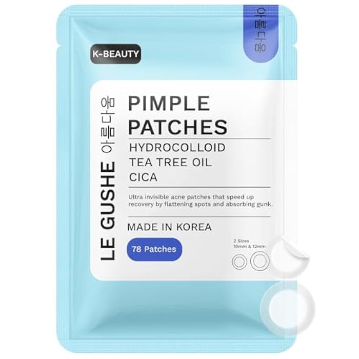 LE GUSHE Korean Pimple Patches for Face (78 Dots) - Hydrocolloid Acne Patches with Tea Tree Oil - Invisible Zit Stickers - Dermatologist Tested - Korean Skin Care - Image 1