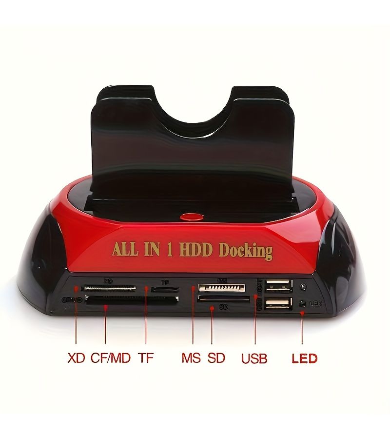 محطة توصيل USB 2.0 إلى SATA للأقراص الصلبة SATA بحجم 2.5 و3.5 بوصة وإطارات SSD باللون الأحمر، متوافقة، نقل بيانات فعال، اتصال ثابت، قابس أوروبي قياسي بدون مزود طاقة. - Image 2