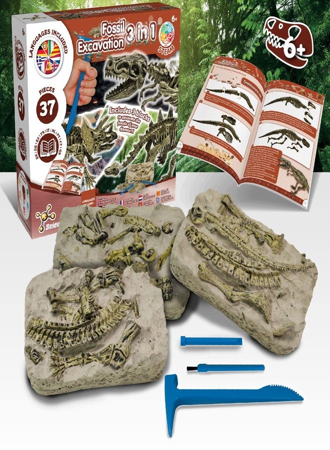 Science4you Dinosaur Fossil Excavation 3 in 1 - Fossil Digging Kit for Kids: T-Rex & Triceratops & Stegosaurus, 3 Dinosaurs Toys for Kids, 37 Pieces, Toys, Games, Gifts for 6+ Year Old Boys and Girls - Image 3