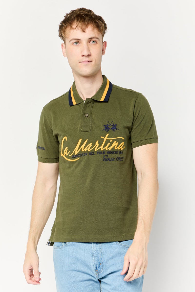 La Martina Men Regular Fit Embroidered Short Sleeves Polo Shirt, Olive  - Image 1