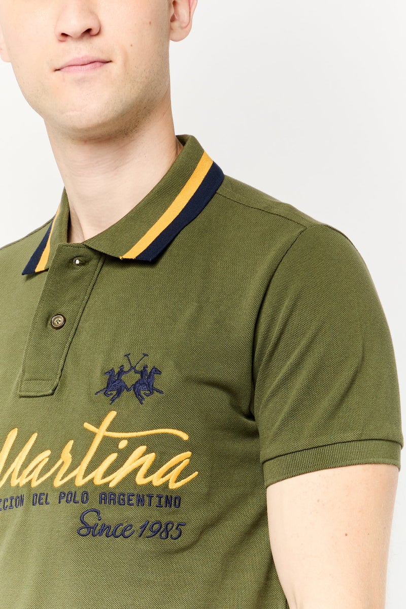 La Martina Men Regular Fit Embroidered Short Sleeves Polo Shirt, Olive  - Image 3