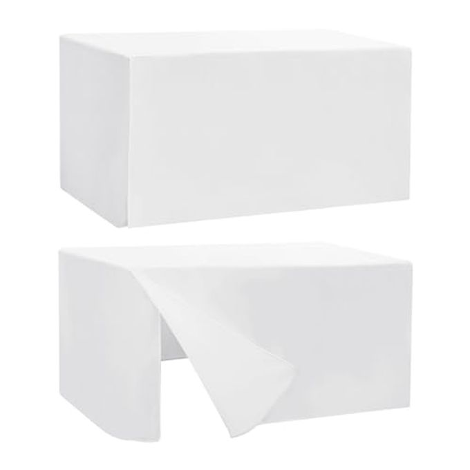 HolidayIdeas Fitted Table Covers for 6 Foot Tables - 72 x 30 Inch - 2 Pack Rectangle Table Clothes Versatile Fabric Table Cover for Folding Table, Parties, Holiday Dinner, Trade Show (White)
