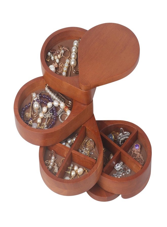 JSVER Wooden Jewelry Organizer Portable Jewelry Box, 4-Layer Rotatable Jewelry Holder With Lid For Rings, Necklaces, Earrings, Bracelets, Small Jewelry Organizer, Earring Holder for Women - Image 1